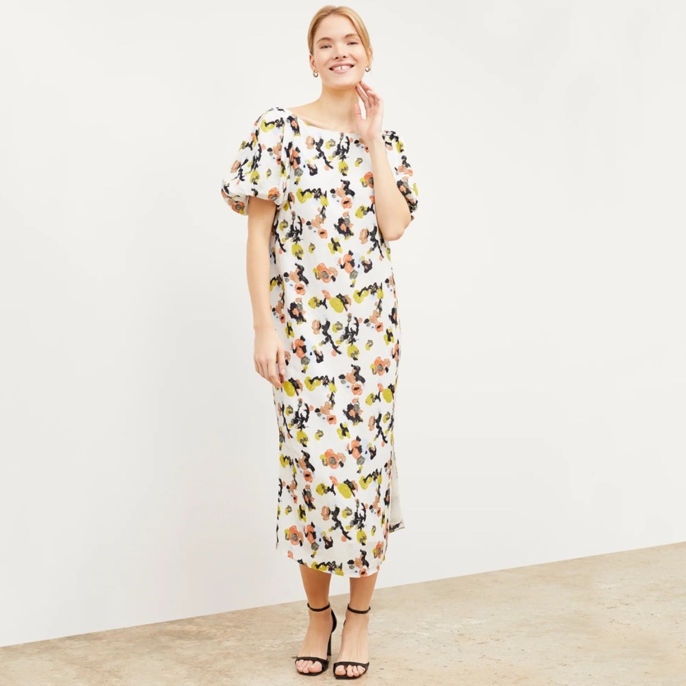 NWT M.M. LaFleur Gali 1.0 Floral Linen Midi Dress in Meadow Print, Size XL